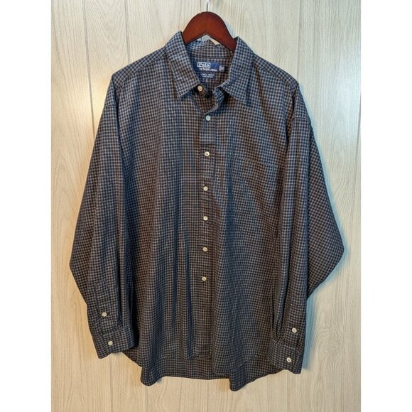 Polo Ralph Lauren Shirt Men 2XL Blue Plaid Button Down Lowell Sport Blue Pony - Picture 1 of 5